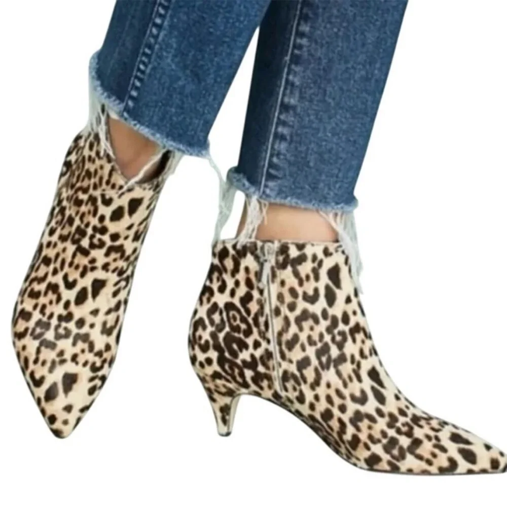 Sam Edelman Women’s Kinzey Pony hair Leopard Pointy Kitten Heel Ankle Boots 6